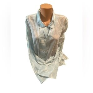 Elisabeth Liz Claiborne Floral Bell Sleeve Button Shirt Top 2X PLUS White Blue